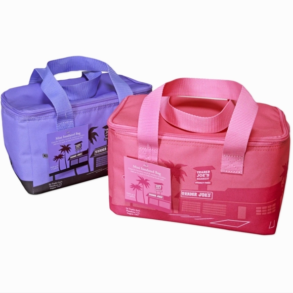 NWT Trader Joe's Mini Insulated Cooler Tote Bag in Lavender & Pink Set of 2 - Picture 1 of 3